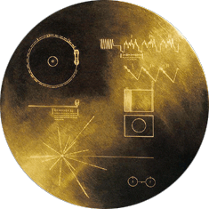 Disco dourado enviado com a sonda Voyager, com gráficos "falando" sobre nós.
