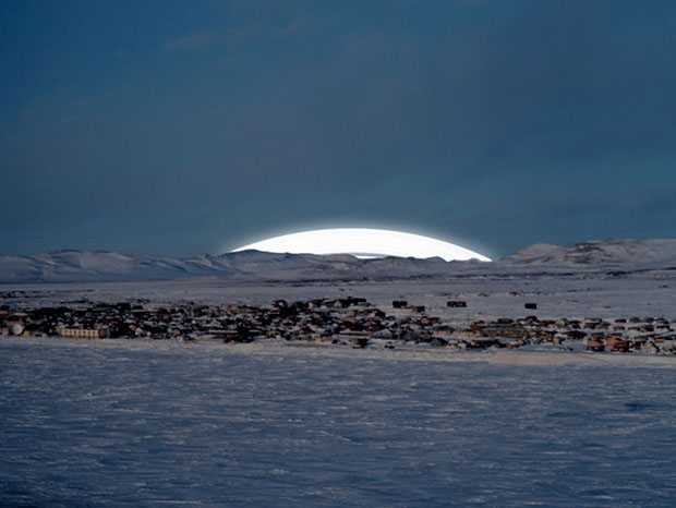 At the Arctic Circle, you’d only be able to see the very edges of the rings: