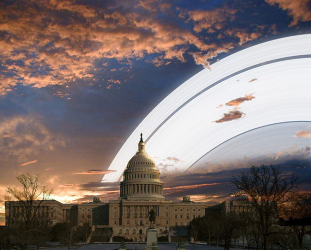 From Washington, DC, the rings would “dominate” the sky both during the day and at night: