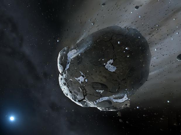 Impressão artística de asteroide que contem água.