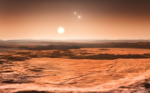 oncepção artística de Gliese 667Cd, um dos três mundos na zona habitável da estrela Gliese 667C. Será que dá para a gente respirar por lá?