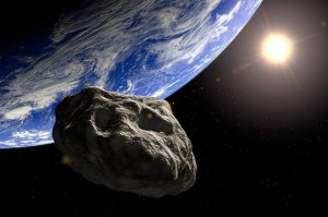 Representação artística de asteroide próximo à Terra