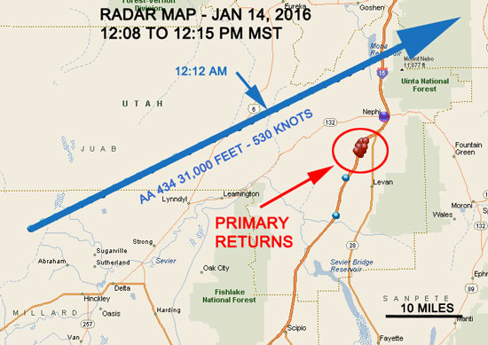 Disparos de radar em relação à trajetória de voo. Os horários neste gráfico mostram de forma errônia pm (pela tarde), do que am (pela manhã). Credito: UFOs Northwest