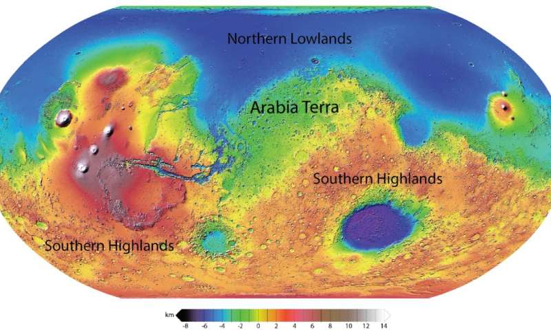 Os leitos de rios foram encontrados na região de Arabia Terra de Marte.