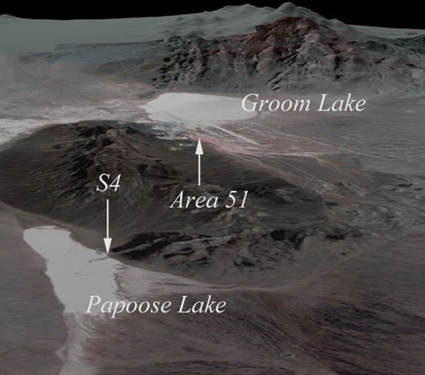 Localização da área S4 em relação à Área 51.