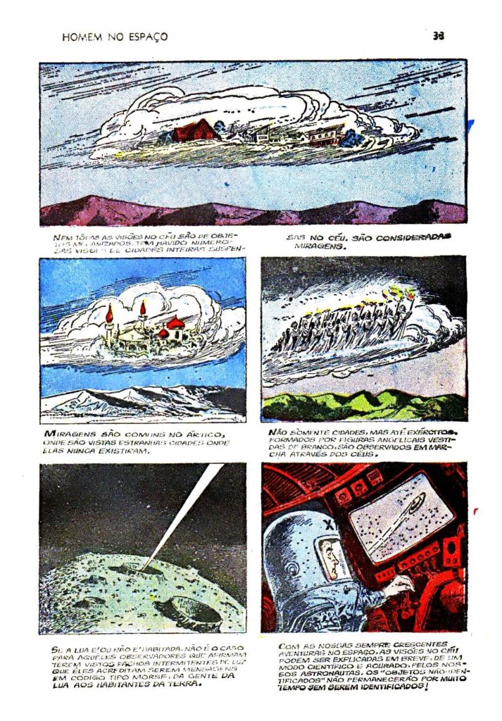 O leitor  Antônio Aires enviou ao OVNI Hoje as seguintes reproduções de um gibi da década de 1960, ilustrando e descrevendo os diferentes tipos de OVNIs e aparições celestes que eram relatados então.