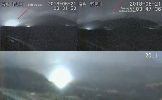 Luzes misteriosas são filmadas no Monte Sakurajima